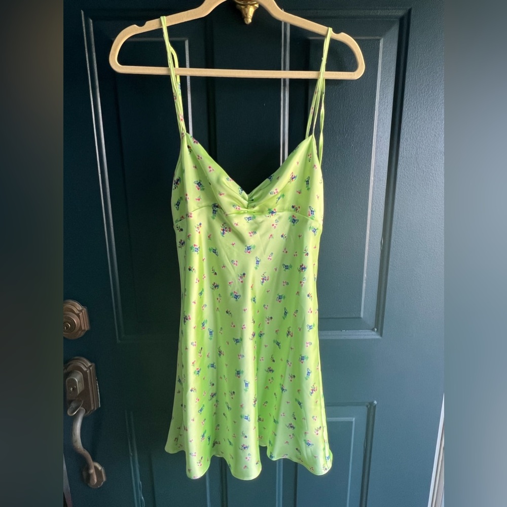 Zara Lime Green Satin Effect Minidress - Size Medium - NWT